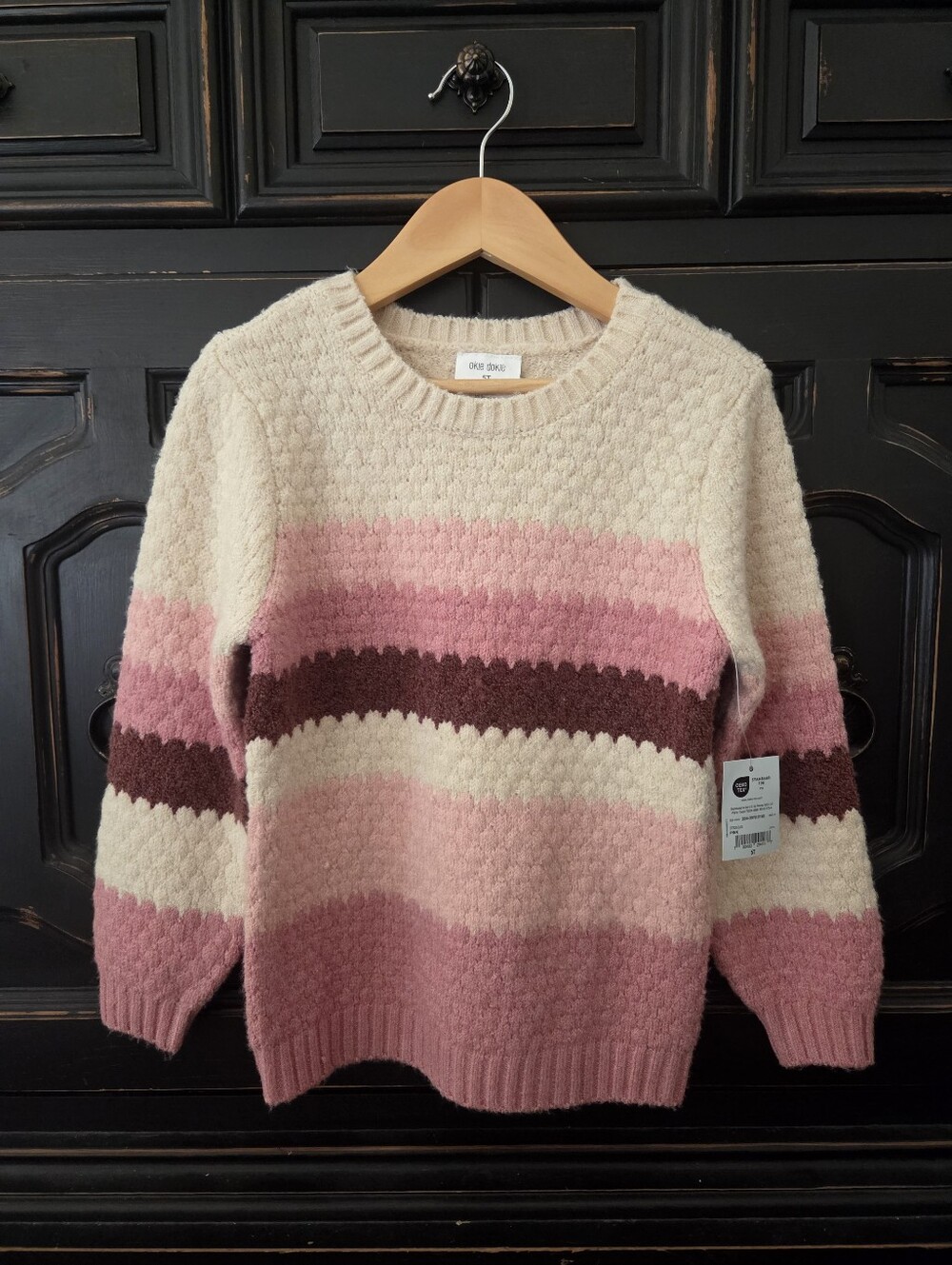 Okie Dokie 5T Pink & Cream Sweater